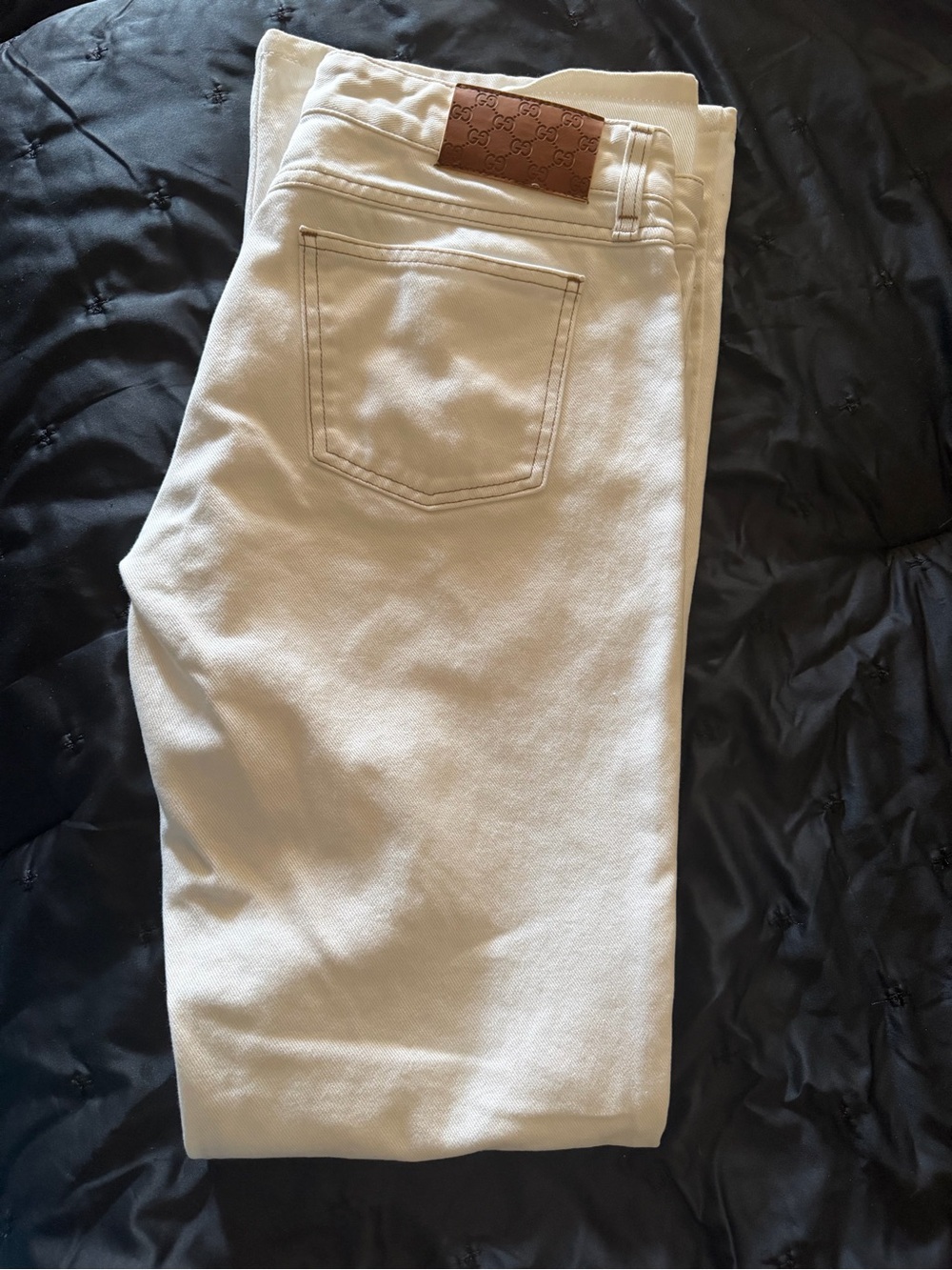 Gucci White/Cream Jeans with Signature Red and Blue Web Trim